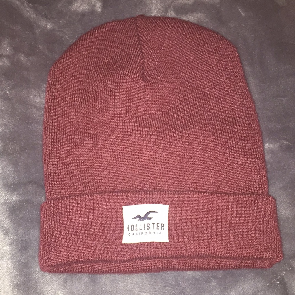 Maroon Red Hollister New Logo Knit Beanie